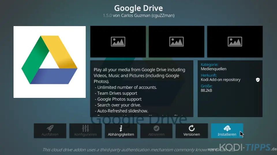 Google Drive Kodi Addon installieren und einrichten - Schritt 3