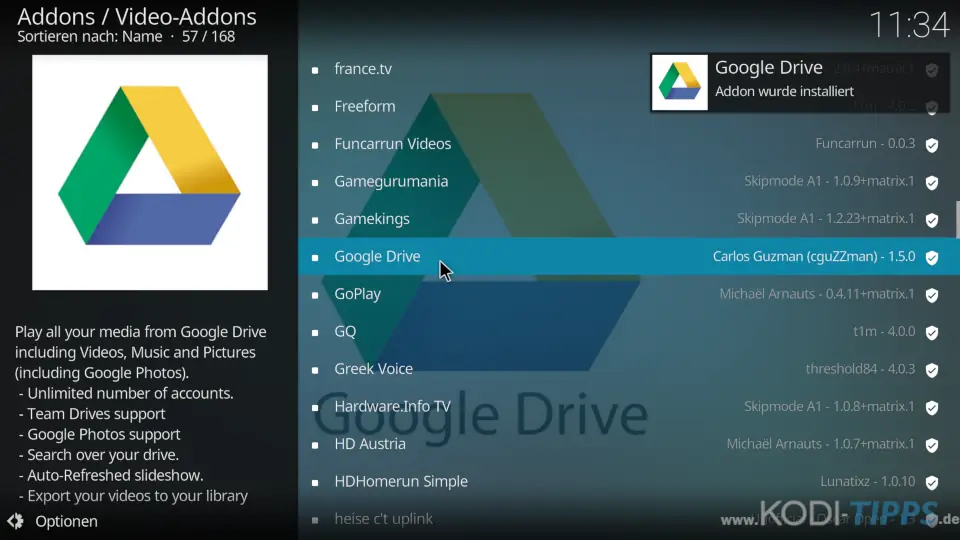 Google Drive Kodi Addon installieren und einrichten - Schritt 4