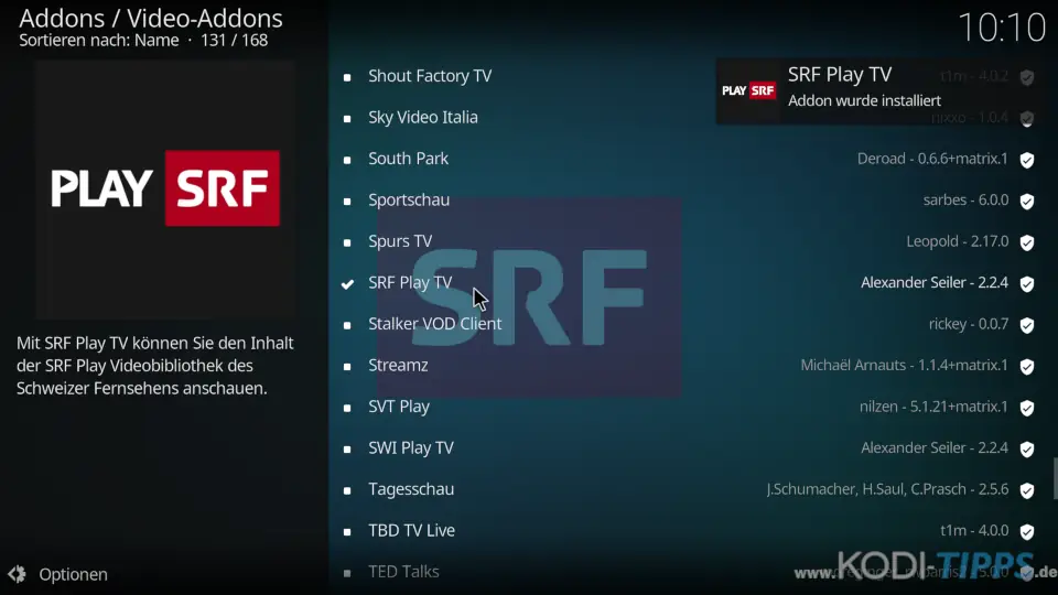 Play SRF Kodi Addon installieren (SRF Play TV) - Schritt 5