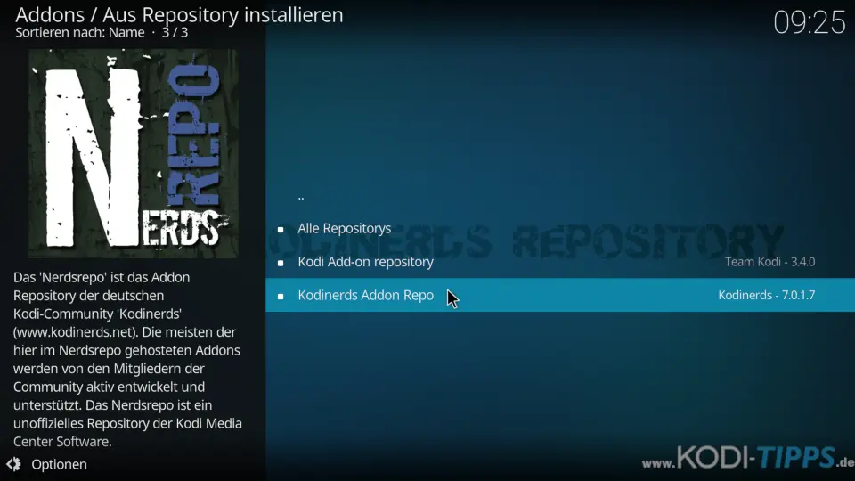 Aus Repository installieren - Kodinerds Repository auswählen