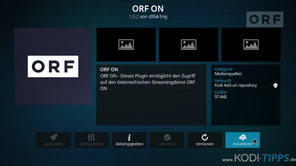 ORF ON Kodi Addon (ORF TvThek) installieren - Schritt 3